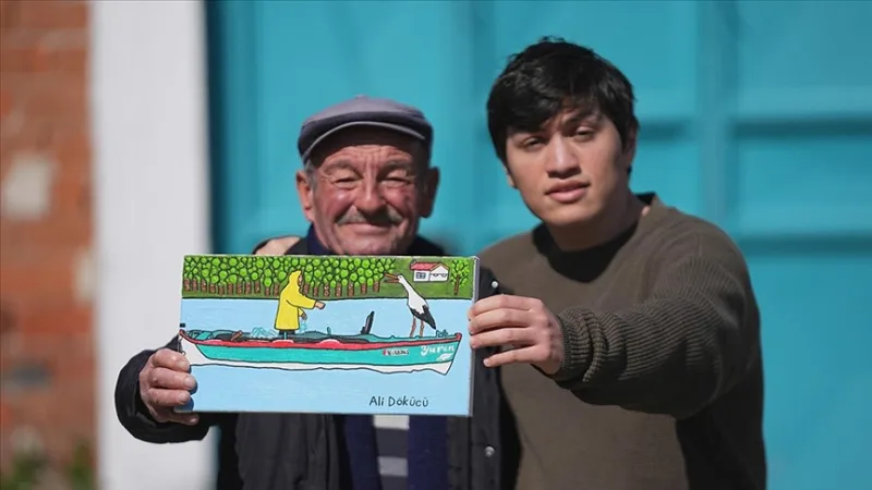 Draudzība starp Yarenu, stārķi un zvejnieku „Adem onkuli” atspoguļojās autisma skartā jaunieša gleznā